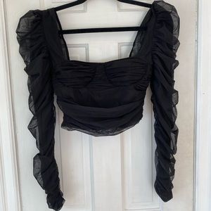 Long Sleeve Black Cropped Party Top